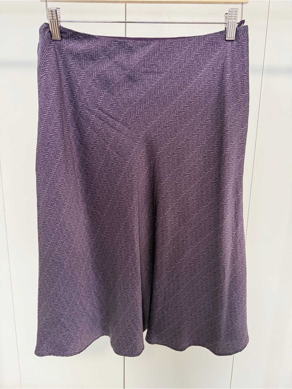 Purple Herringbone A-Line 100% Silk Women's Skirt